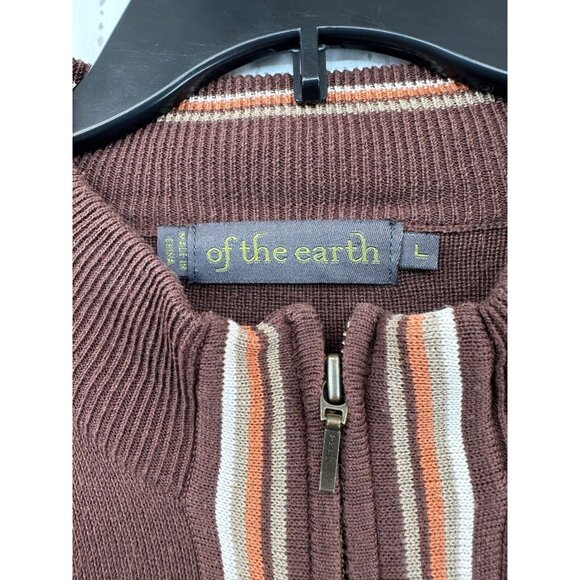 Of the Earth Unisex Cardigan Sz L Brown Full-Zip Cotton/Soybean Fiber Vegan Vtg - Picture 5 of 11